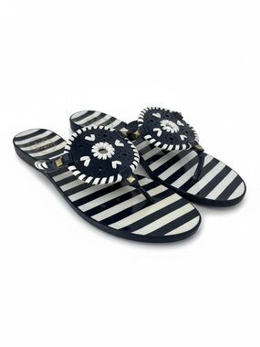 Jack Rogers Georgica Women’s Navy & White Stripe Floral Medallion Thong Sandals